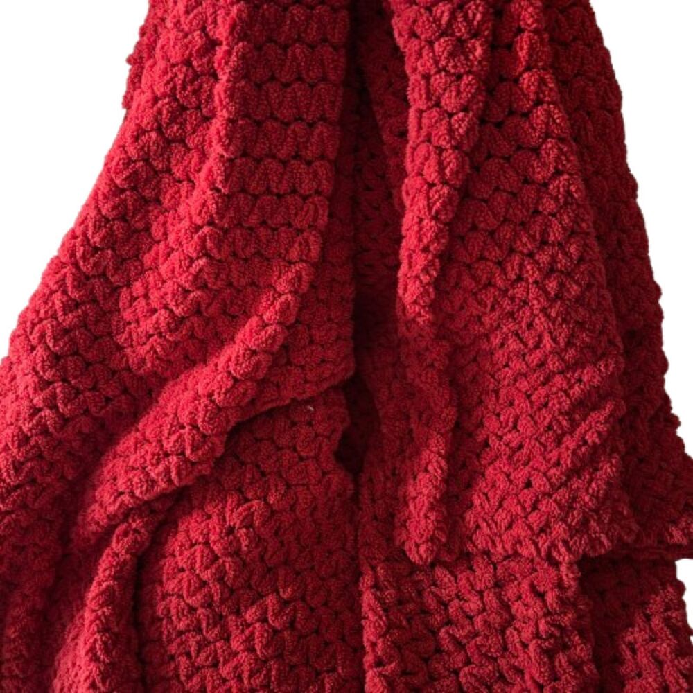 Woven Work2 Decorative Red Cable Fringed Holiday Throw 60' x 60" #C
